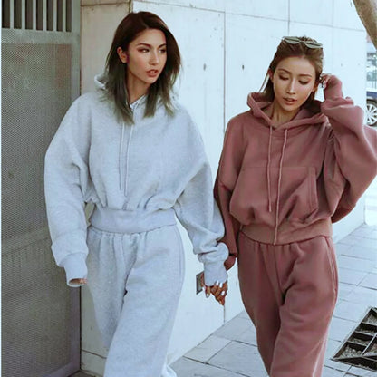 Women's Casual Solid Color Long Sleeved Hoodie Trousers Sweatershirt Sports Suit