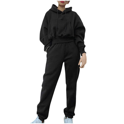 Women's Casual Solid Color Long Sleeved Hoodie Trousers Sweatershirt Sports Suit