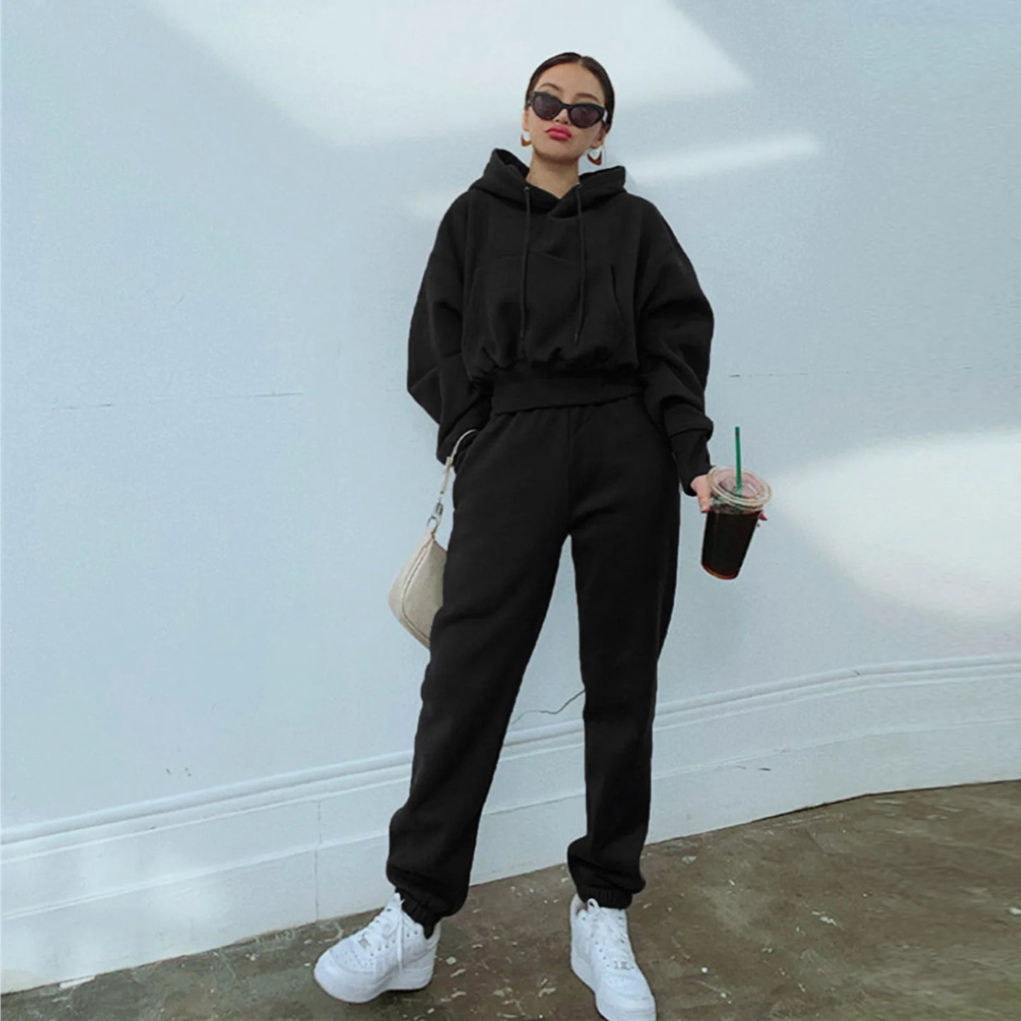 Women's Casual Solid Color Long Sleeved Hoodie Trousers Sweatershirt Sports Suit