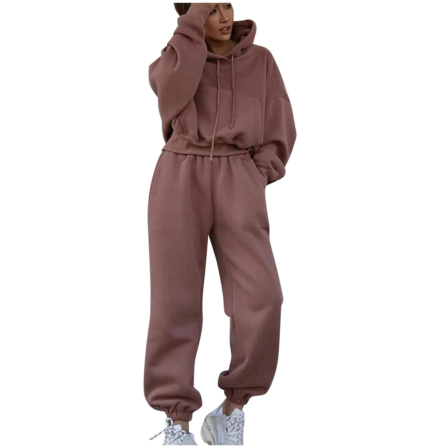 Women's Casual Solid Color Long Sleeved Hoodie Trousers Sweatershirt Sports Suit